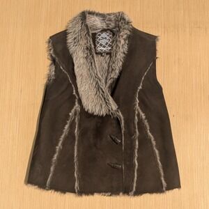 Dollhouse Outerwear Boho Y2K Indie Sleeze Faux Fur Suede Vest Women's Large‎